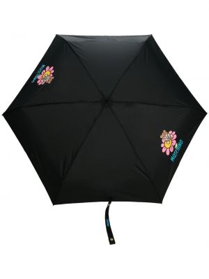 Ombrello a fiori con stampa Moschino nero