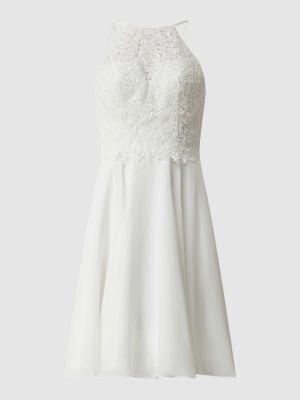 Sukienka koktajlowa szyfonowa koronkowa Luxuar biała