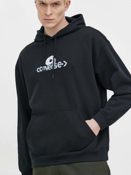 Mikina s kapucí s aplikacemi Converse černá