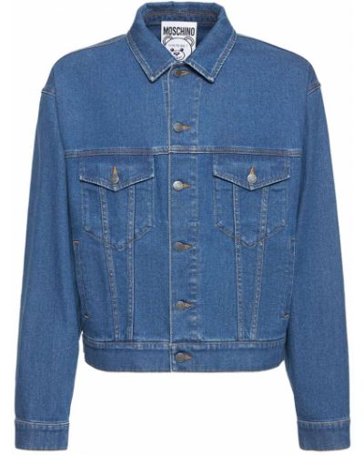 Haftowana kurtka jeansowa bawełniana Moschino niebieska