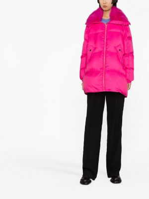 Péřová bunda s kožíškem Yves Salomon růžová
