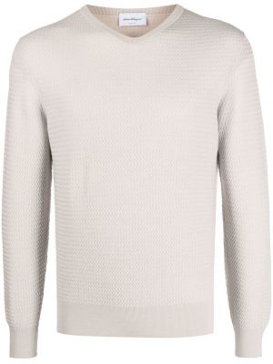 Pleten pulover z v-izrezom Ferragamo bež