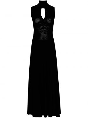 Večernja haljina s cvjetnim printom s čipkom Victoria Beckham crna