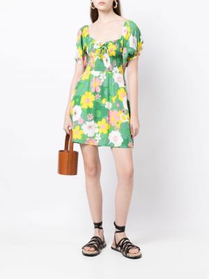 Sukienka mini w kwiatki z nadrukiem Faithfull The Brand zielona