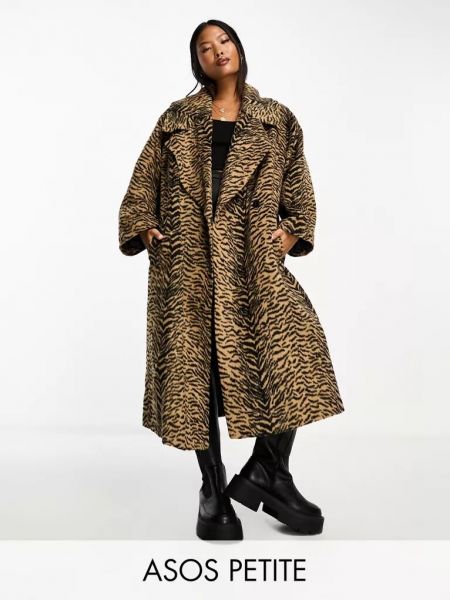 Элегантное пальто с принтом с животным принтом Asos коричневое