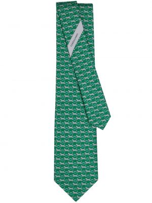 Копринена вратовръзка с принт с тигров принт Ferragamo зелено