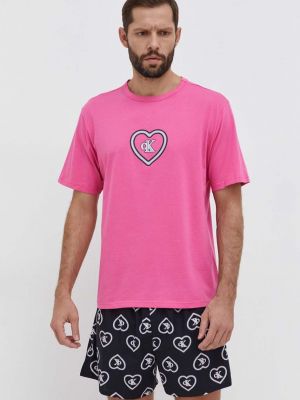 Pamučna pidžama s printom Calvin Klein Underwear ružičasta