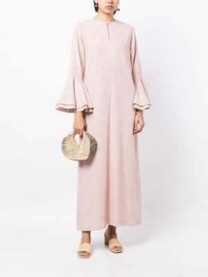Lniana sukienka z falbankami Bambah różowa