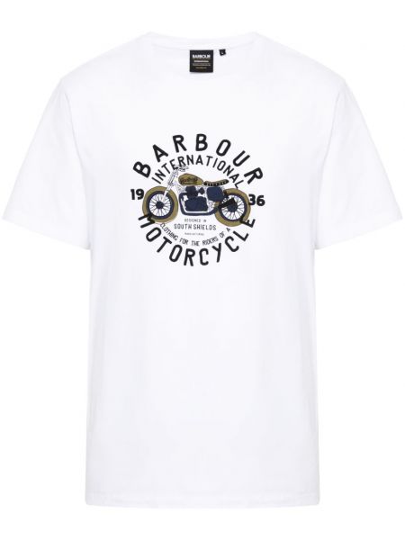 Bombažna majica s potiskom Barbour bela