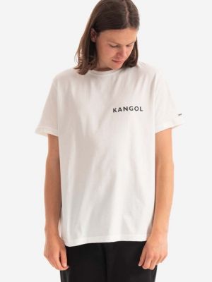 Biała koszulka bawełniana z nadrukiem Kangol