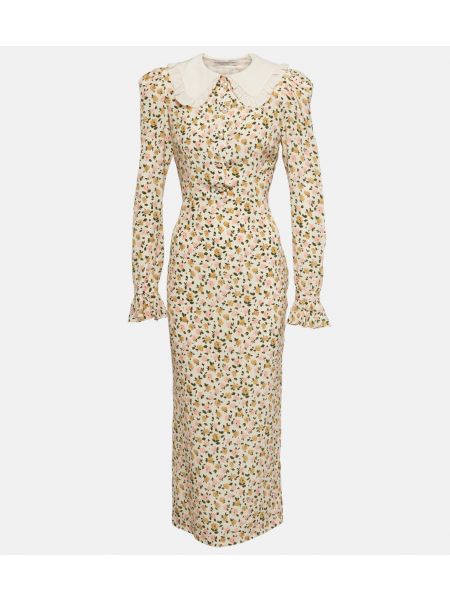 Шелковое платье миди в цветочек с принтом Alessandra Rich