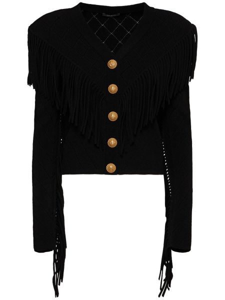 Cardigan med fransar Balmain svart