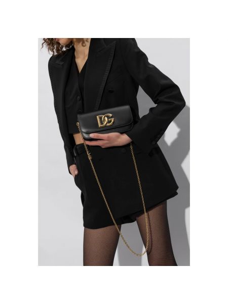 Bolsa de hombro de cuero de cuero Dolce & Gabbana negro
