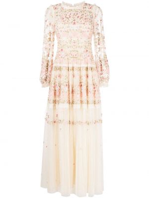 Макси рокля на цветя от тюл Needle & Thread розово