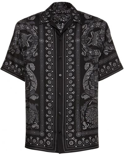 Jedwabna koszula z nadrukiem z ćwiekami Versace czarna