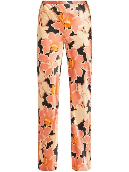 Svilene ravne hlače s cvetličnim vzorcem s potiskom Shona Joy oranžna