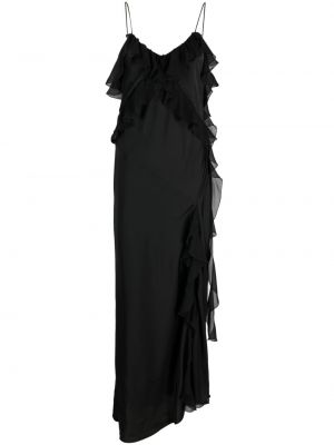 Aszimmetrikus fodros hosszú ruha Pinko fekete