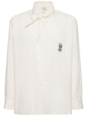 Viskózová bavlnená košeľa s mašľou Etro biela