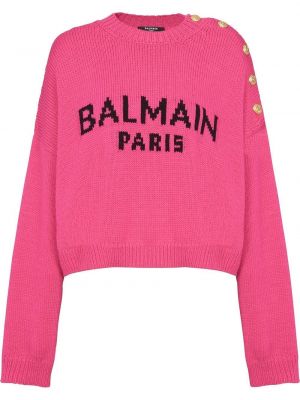 Плетен пуловер Balmain розово