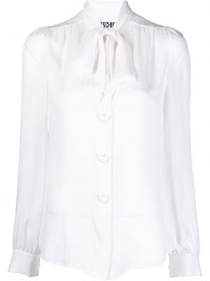 Копринена блуза с панделка Moschino бяло