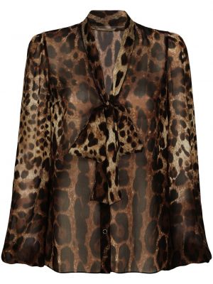 Svilena bluza s potiskom z leopardjim vzorcem Dolce & Gabbana