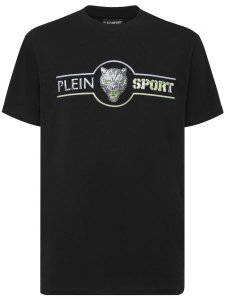 Sportska pamučna majica s printom Plein Sport crna