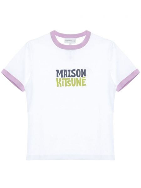 T-shirt aus baumwoll mit print Maison Kitsuné weiß