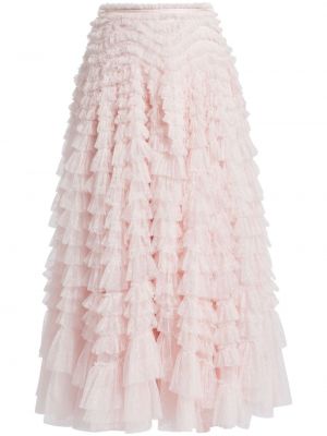 Midi suknja s volanima Needle & Thread ružičasta