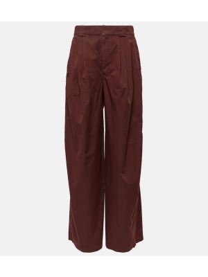 Satynowe spodnie z wysoką talią bawełniane Lemaire brązowe