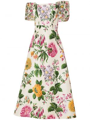 Večerna obleka s cvetličnim vzorcem s potiskom Carolina Herrera bela