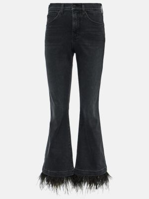 Zvonové džíny s vysokým pasem z peří Veronica Beard černé