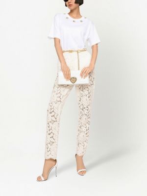 Krajkové květinové kalhoty Dolce & Gabbana bílé