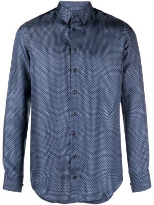 Копринена риза с принт Giorgio Armani синьо