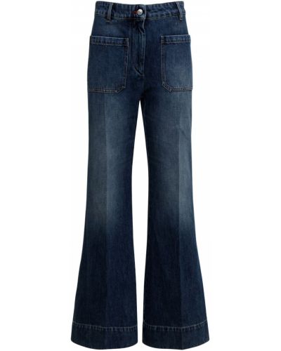 Бавовняні джинси Клеш із завищеною талією розкльошені Victoria Beckham, сині