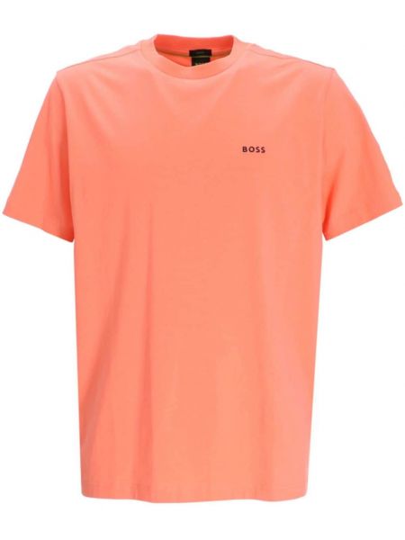 Bavlněné tričko s potiskem Boss oranžové