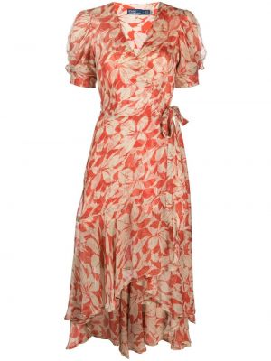 Sukienka midi Polo Ralph Lauren pomarańczowa