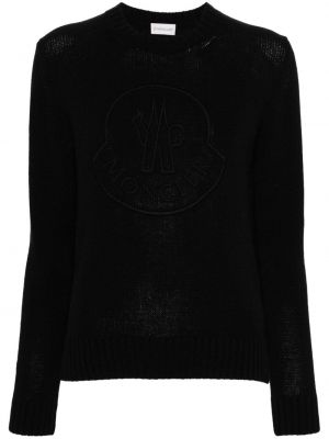 Haftowany sweter z okrągłym dekoltem Moncler czarny