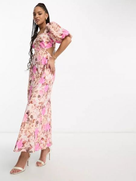Леопардовое длинное платье в цветочек с принтом Forever New розовое