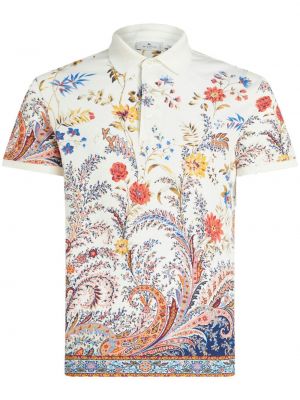 Pamučna polo majica s cvjetnim printom s printom Etro bijela