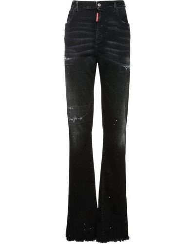 Bavlněné zvonové džíny s vysokým pasem Dsquared2 černé