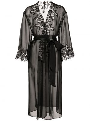Przezroczysta jedwabna sukienka długa z długim rękawem Kiki De Montparnasse - сzarny