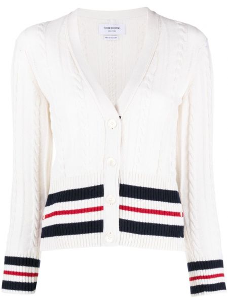 Cardigan lung cu dungi Thom Browne alb