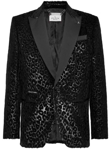 Leopard fløjl lang blazer Philipp Plein sort