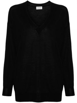 Hedvábný vlněný svetr s výstřihem do v P.a.r.o.s.h. černý