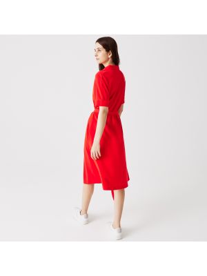 Платье с v-образным вырезом свободного кроя Lacoste красное