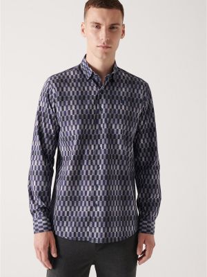 Koszula slim fit bawełniana w abstrakcyjne wzory Avva niebieska