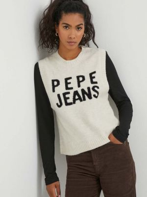 Вълнен дънков елек Pepe Jeans бежово