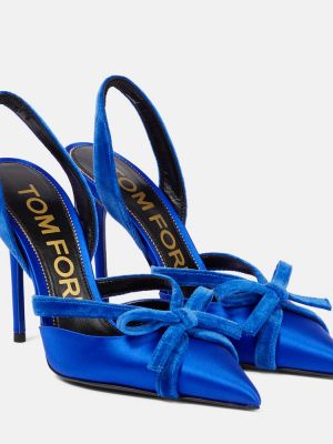 Кадифени сатенени полуотворени обувки с отворена пета Tom Ford синьо