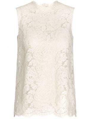 Top fără mâneci cu model floral din dantelă Dolce & Gabbana alb