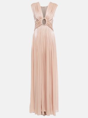 Satynowa sukienka długa drapowana Costarellos różowa